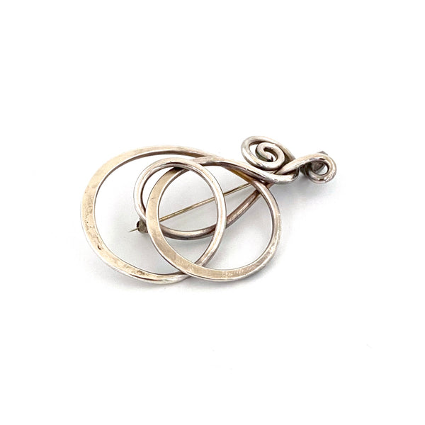 detail Henry Steig USA large vintage silver swirls pendant brooch American Modernist jewelry design
