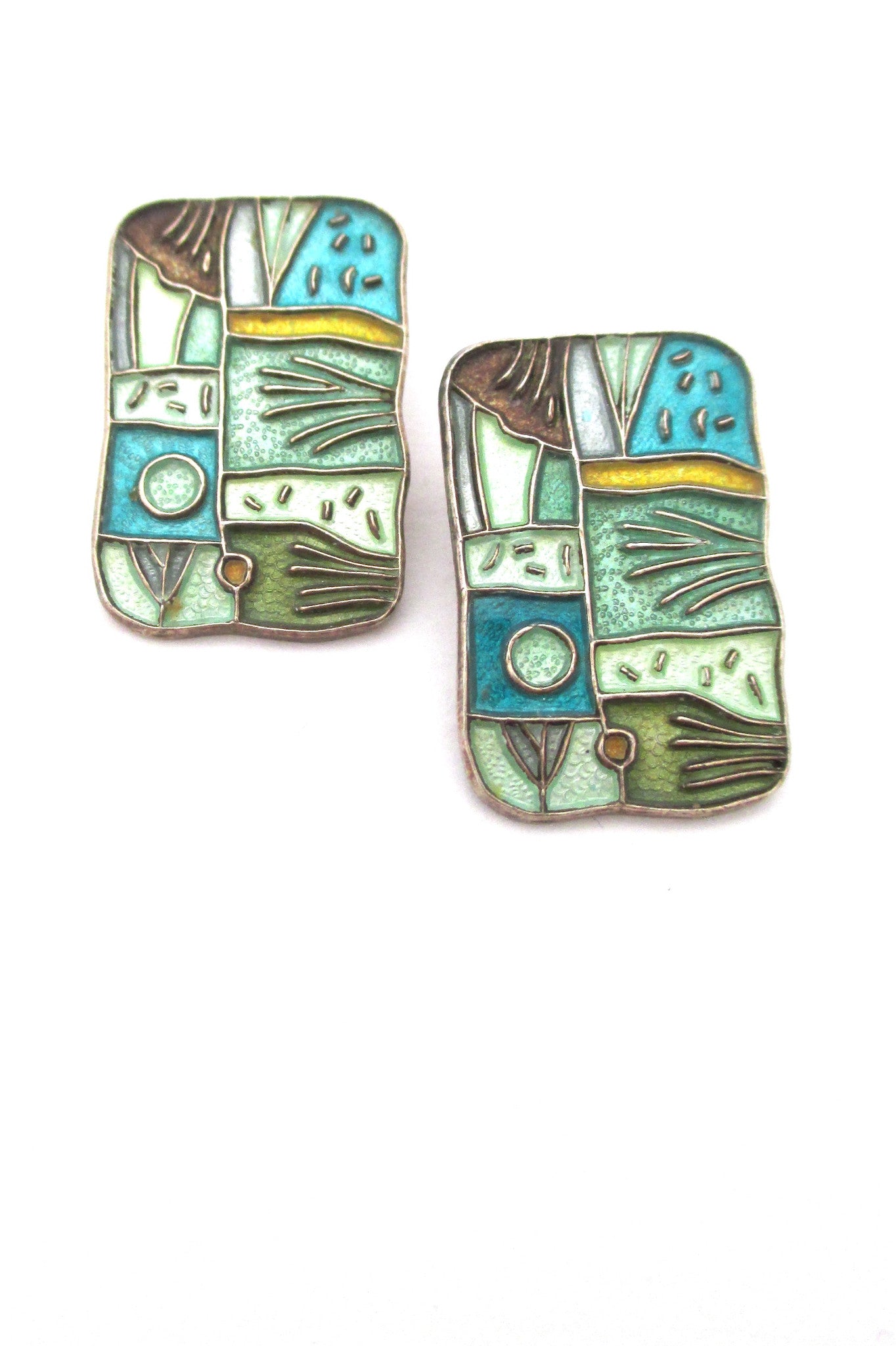 David Andersen Norway vintage Scandinavian silver & enamel 4 seasons summer earrings