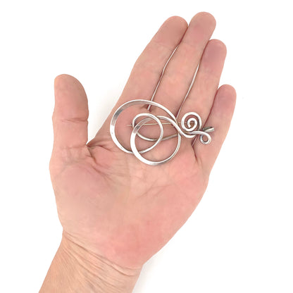 scale Henry Steig USA large vintage silver swirls pendant brooch American Modernist jewelry design