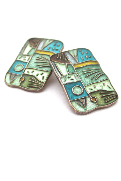 David Andersen Norway vintage Scandinavian silver & enamel 4 seasons summer earrings