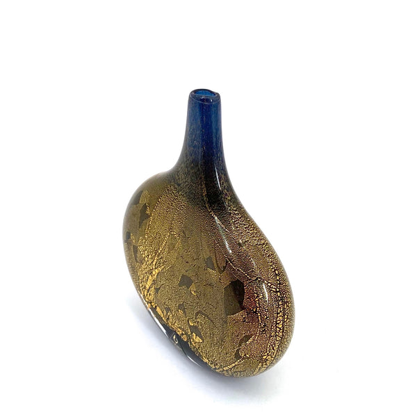 profile Isle of Wight Glass vintage blown glass gold leaf Azurine lollipop vase
