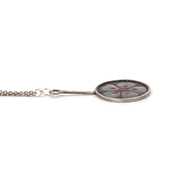 profile Norman Grant Edinburgh Scotland vintage silver enamel pendant necklace 1975 Modernist jewelry design