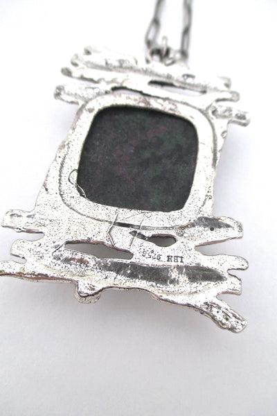 brutalist silver & natural stone pendant necklace ~ little black heart