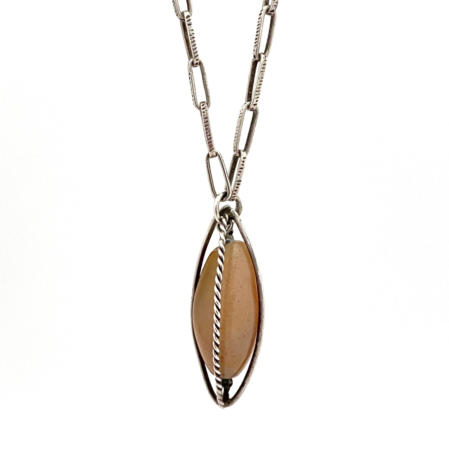 detail ORNO Poland vintage silver agate pendant necklace Modernist jewelry design