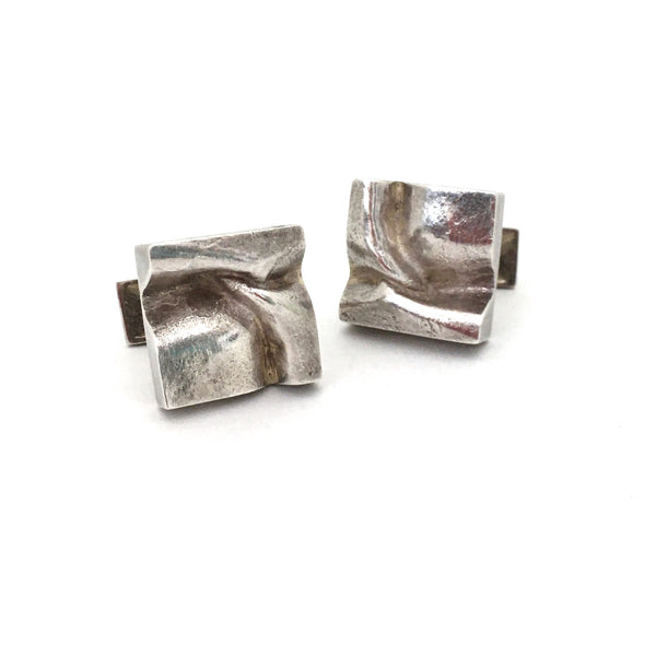 Lapponia deeply textured square silver cufflinks ~ Bjorn Weckstrom, 1971