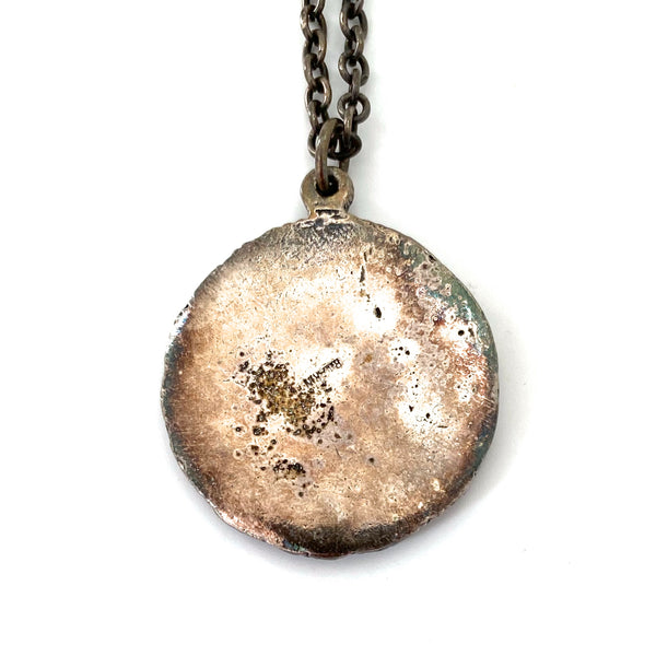Robert Larin Canada brutalist pewter round starburst pendant necklace