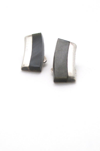 Enrique Ledesma vintage silver & obsidian sleek ear clips