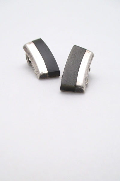 Enrique Ledesma Mexico vintage silver & obsidian ear clips