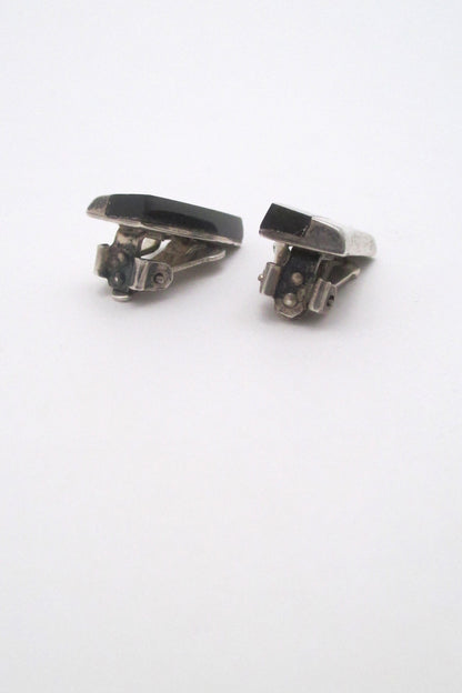 Enrique Ledesma vintage silver & obsidian sleek ear clips