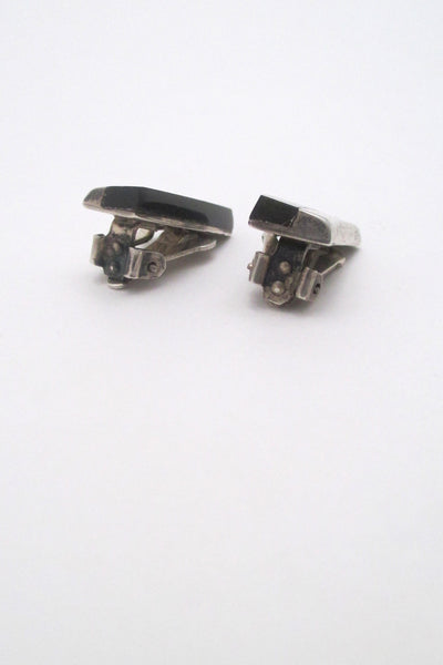 Enrique Ledesma vintage silver & obsidian sleek ear clips