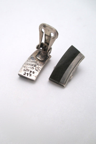 Enrique Ledesma vintage silver & obsidian sleek ear clips