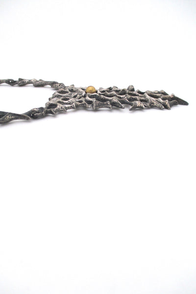 profile Robert Larin Canada vintage brutalist pewter and bronze sphere large bib necklace