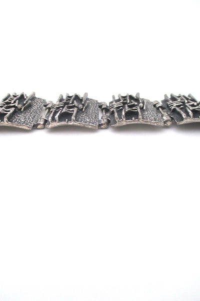 profile Robert Larin Canada vintage brutalist textured pewter wide panel link bracelet