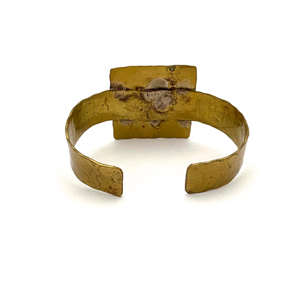 Rafael Canada brass cuff bracelet ~ clear steel blue oval cabochon