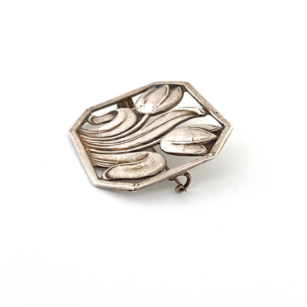 Carl Poul Petersen vintage silver tulips brooch