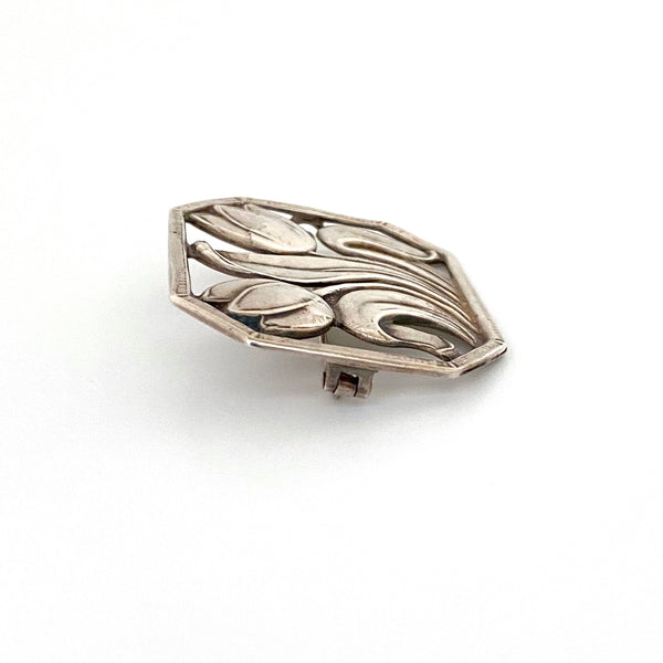 profile Carl Poul Petersen Canada large vintage silver tulips flower brooch Georg Jensen training