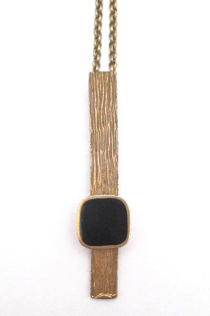 detail Bernard Chaudron Canada vintage brutalist bronze black resin enamel long pendant necklace