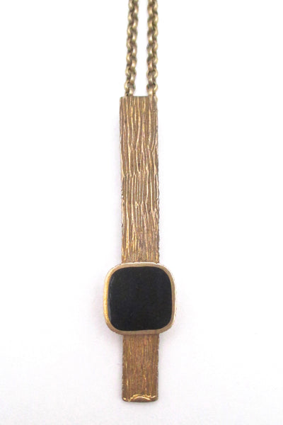 detail Bernard Chaudron Canada vintage brutalist bronze black resin enamel long pendant necklace
