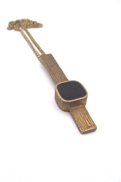 Bernard Chaudron long bronze pendant ~ black resin enamel
