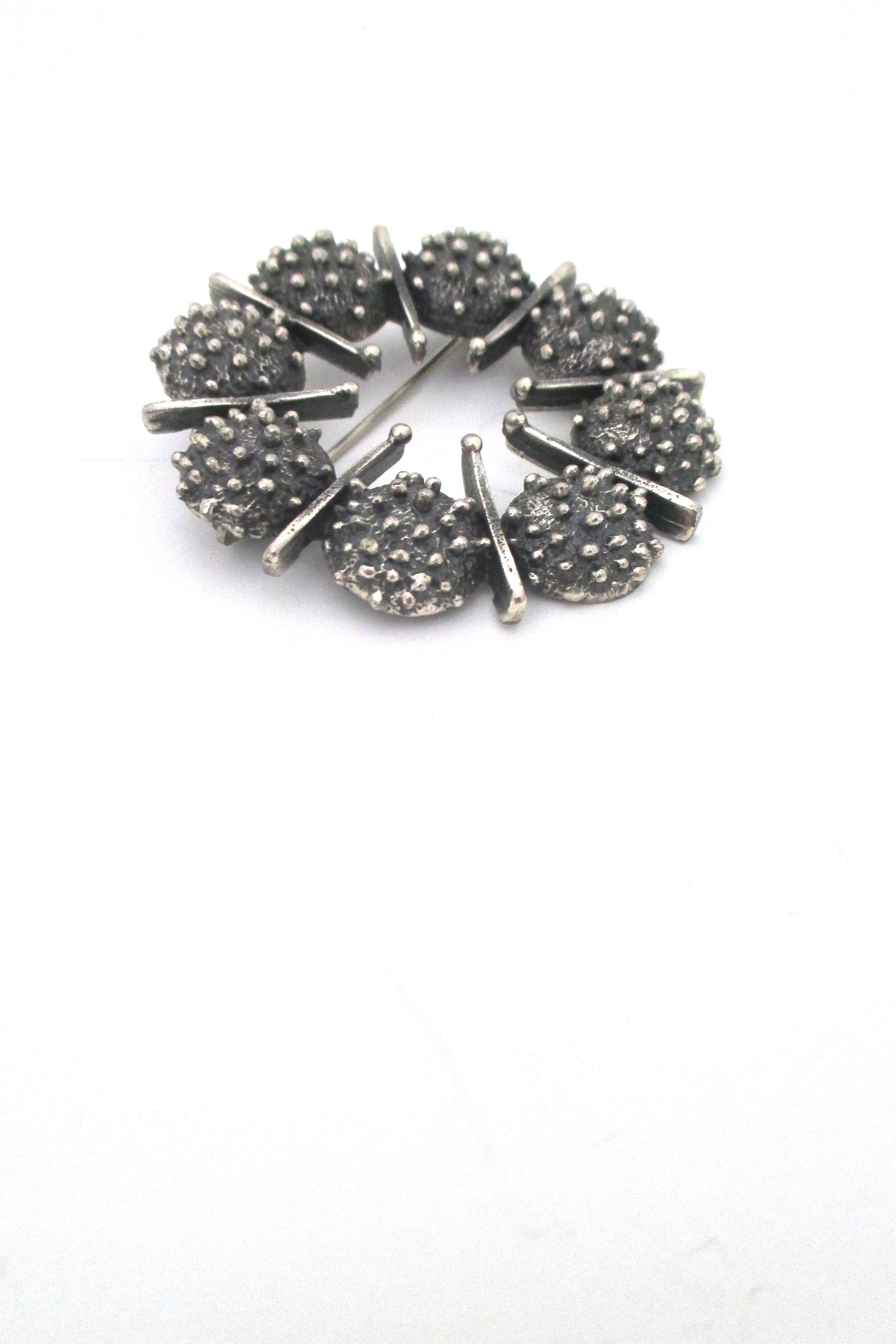 Guy Vidal Canada vintage brutalist pewter round openwork brooch