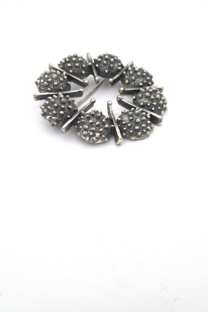 Guy Vidal Canada vintage brutalist pewter round openwork brooch