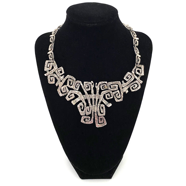 detail Guy Vidal Canada vintage brutalist pewter squared spirals bib necklace Canadian design jewelry