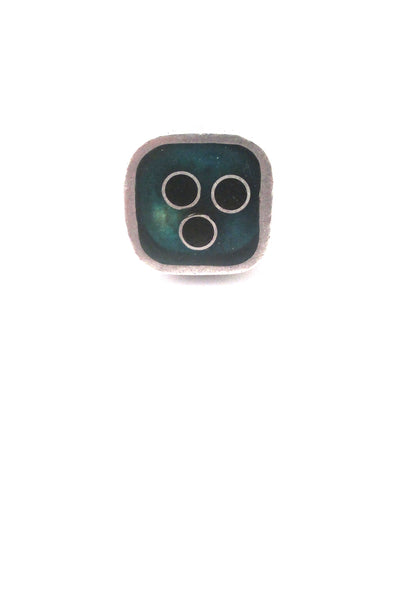detail Bernard CHhudron Canada vintage heavy sterling silver resin enamel Modernist ring rare