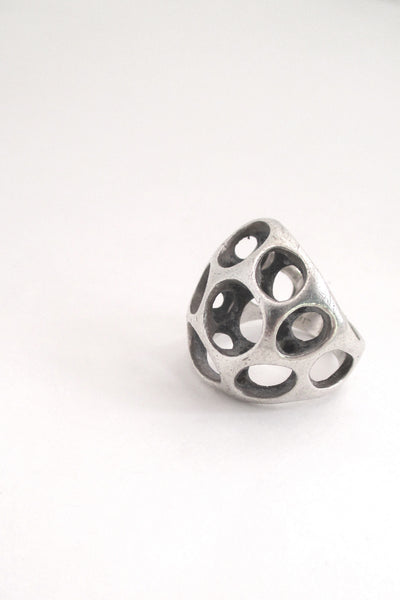 profile Sterling silver cast sculptural ring by American Modernist jeweller Henry Steig