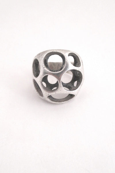 detail Sterling silver cast sculptural ring by American Modernist jeweller Henry Steig