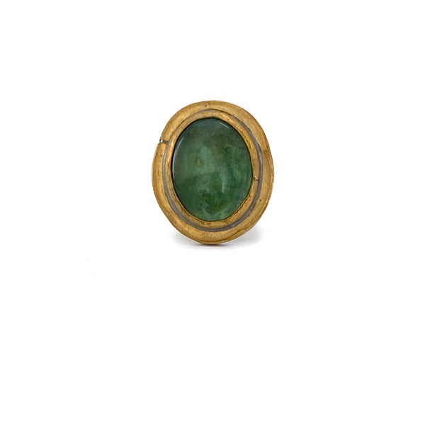 Rafael Canada oval brass ring ~ clear grass green