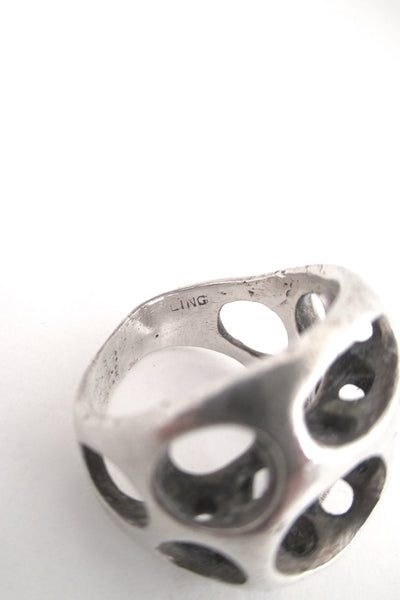 Henry Steig cast silver pierced sculptural ring