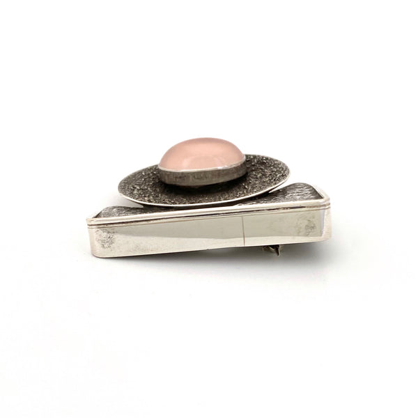 profile vintage textured silver pink moonstone cabochon brooch