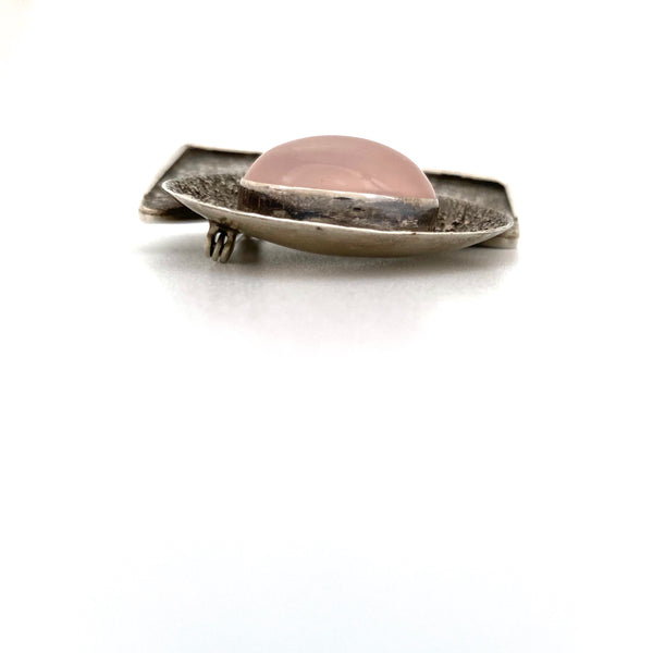 textured silver & pink moonstone brooch