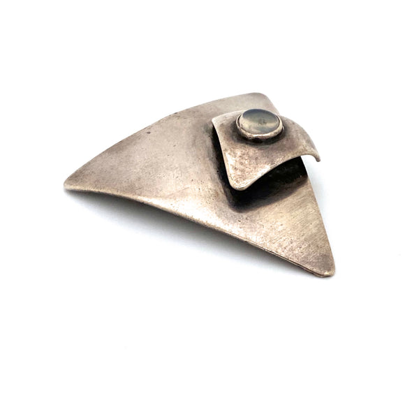 Sam Kramer layered silver & moonstone brooch