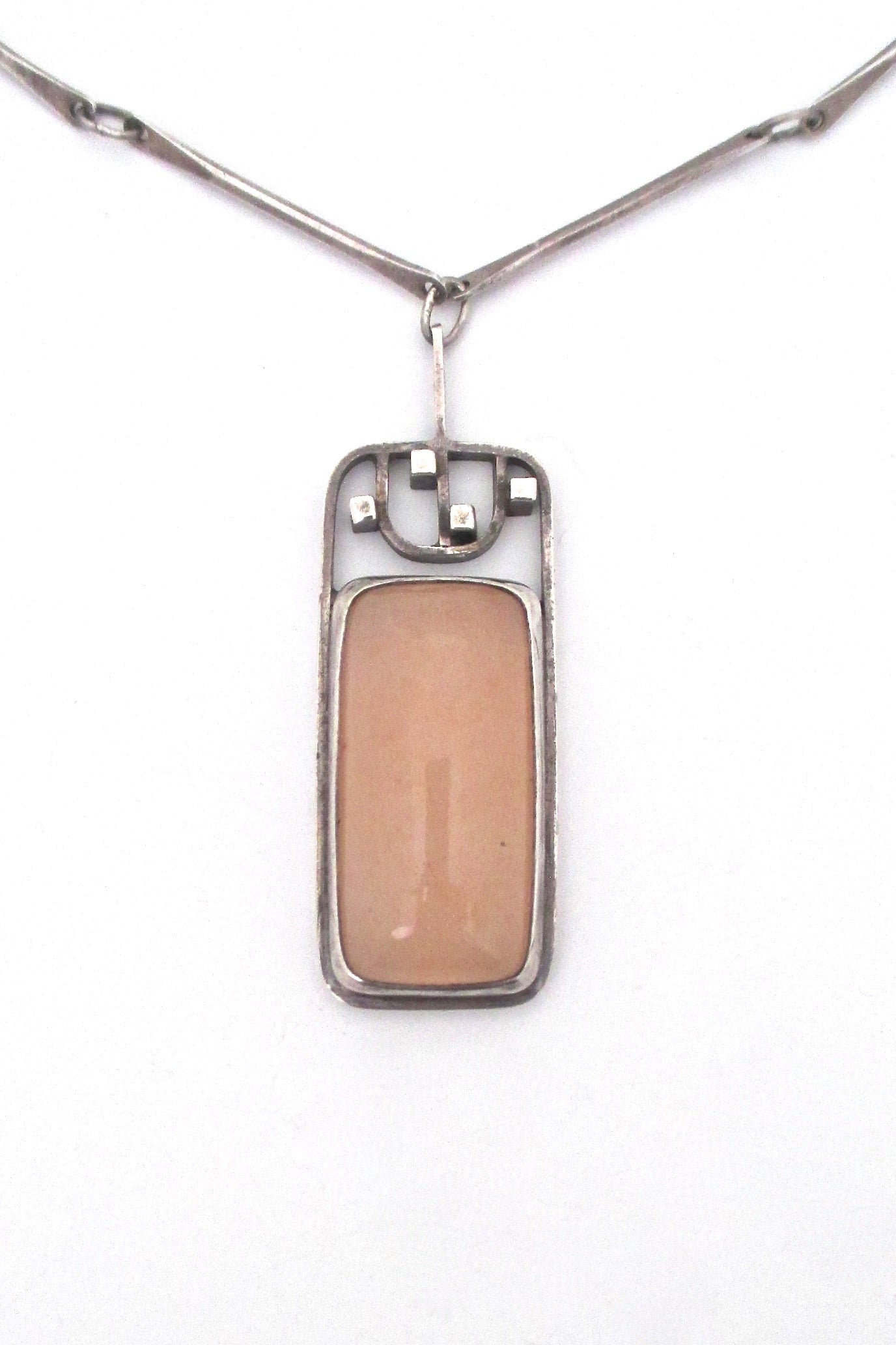 vintage Modernist studio made silver & rose quartz necklace