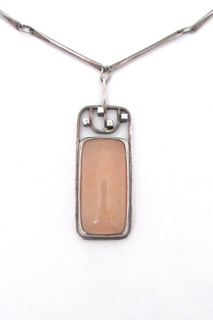 vintage Modernist studio made silver & rose quartz necklace