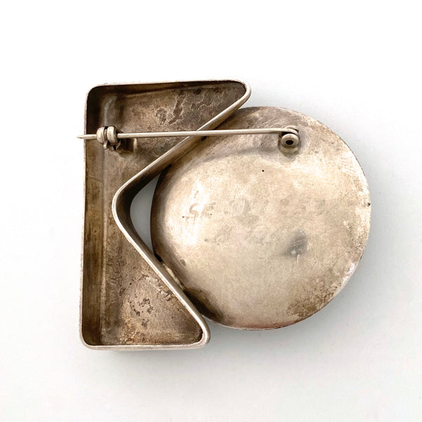 textured silver & pink moonstone brooch