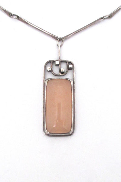 vintage Modernist studio made silver & rose quartz necklace