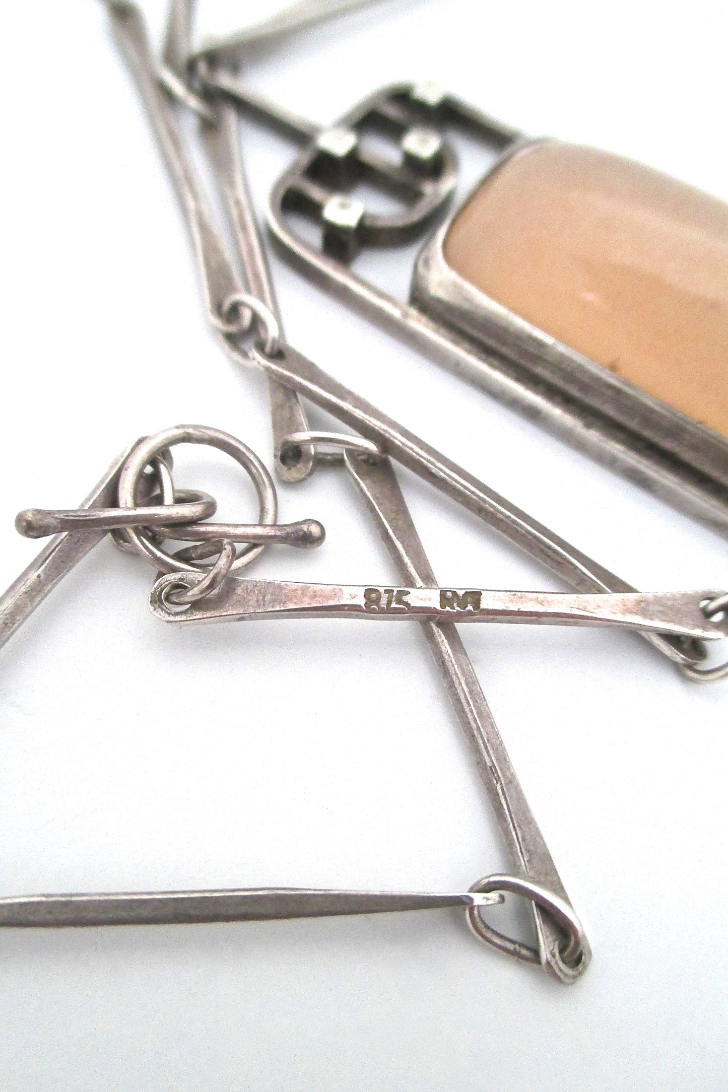 vintage Modernist studio made silver & rose quartz necklace