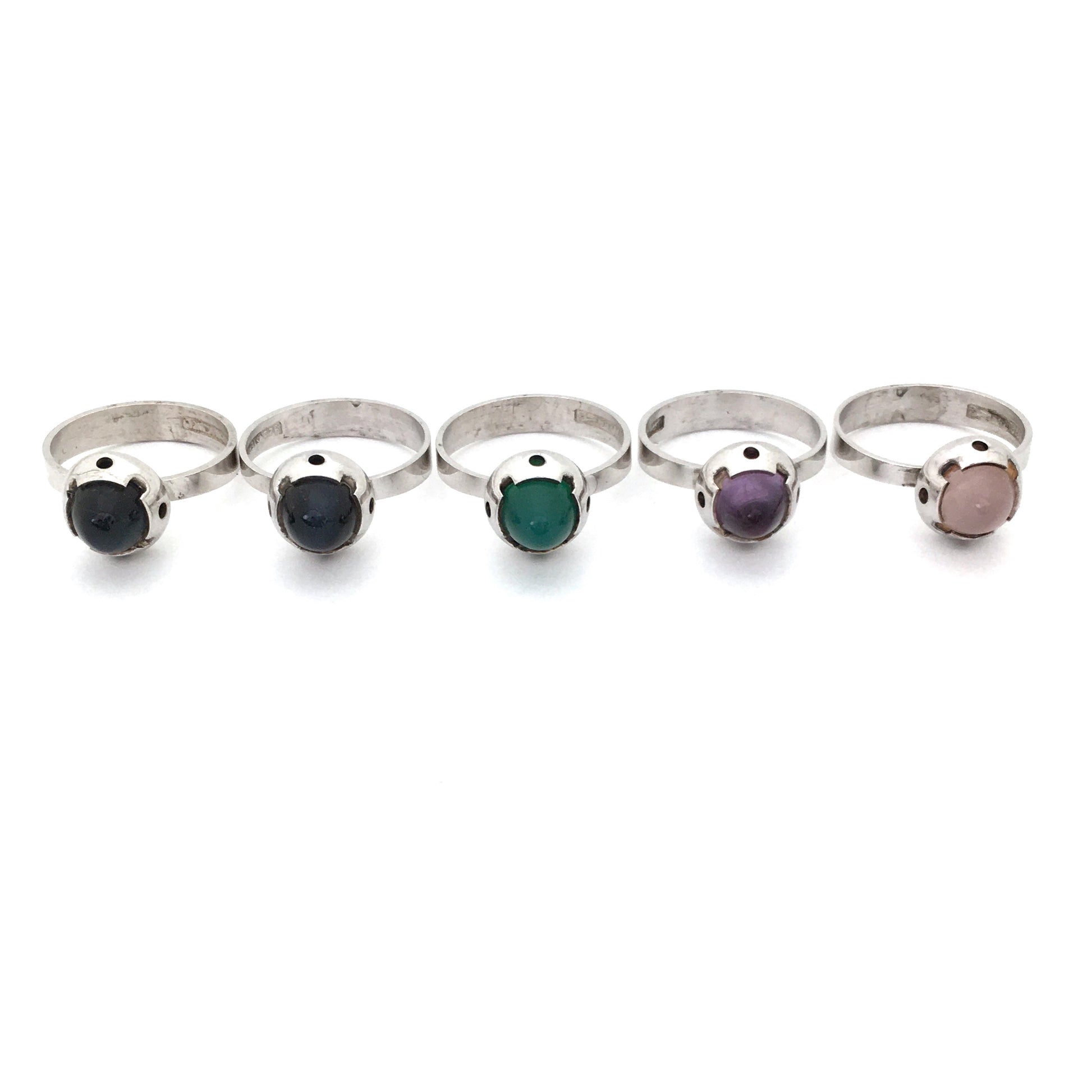 Martti Viikinniemi Finland vintage silver and stone rings Scandinavian Modernist jewelry design