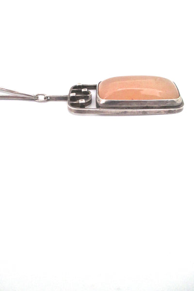 profile vintage studio made mid century Modernist silver rose quartz pendant necklace