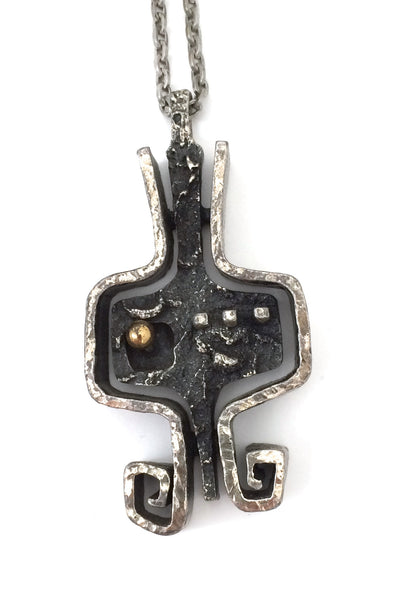 detail Guy Vidal Canada vintage brutalist pewter large pendant necklace with bronze sphere