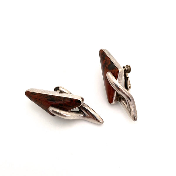 detail Sigi Pineda Taxco Mexico vintage silver jasper earrings Modernist jewelry design