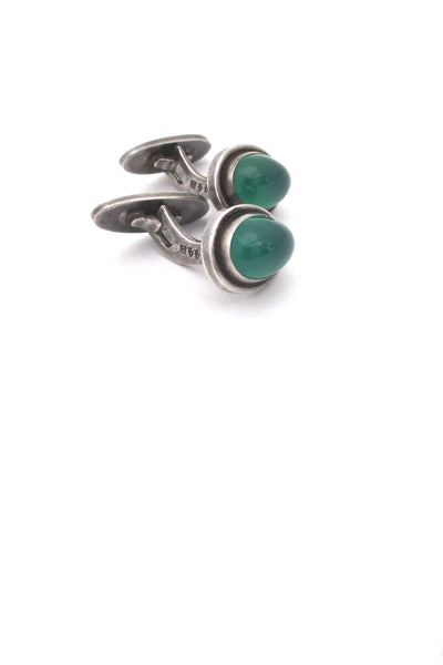 detil Georg Jensen Denmark vintage silver and chrysoprase cufflinks 44B by Harald Nielsen