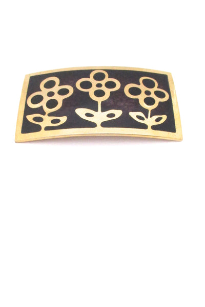 detail de Passille Sylvestre Canada vintage mid century enamel large three flowers brooch