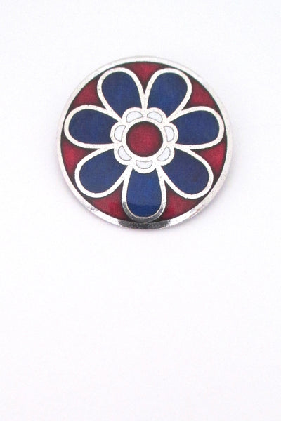 de Passille Sylvestre red & blue enamel flower brooch