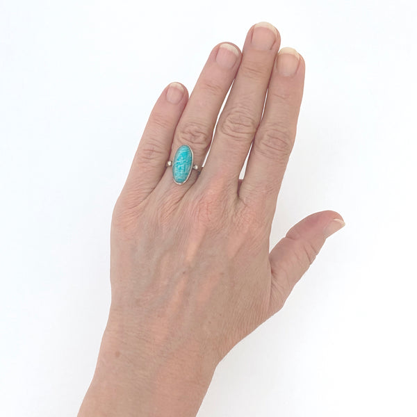 scale vintage sterling silver and amazonite ring Modernist jewelry design