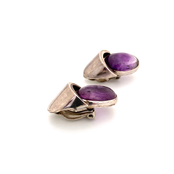profile Antonio Pineda Taxco Mexico vintage silver amethyst articulated earrings Modernist jewelry design