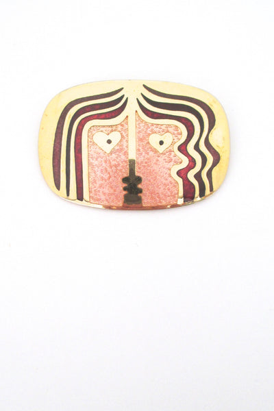 detail de Passille Sylvestre Canada vintage mid century the kiss enamel brooch