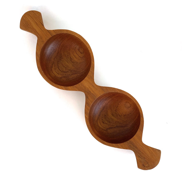 vintage teak double serving dish